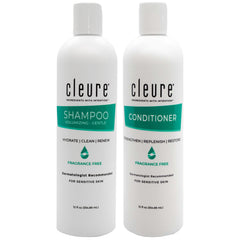 Cleure front bottles set showing clean packaging and clear labeling, gentle formulation benefit
