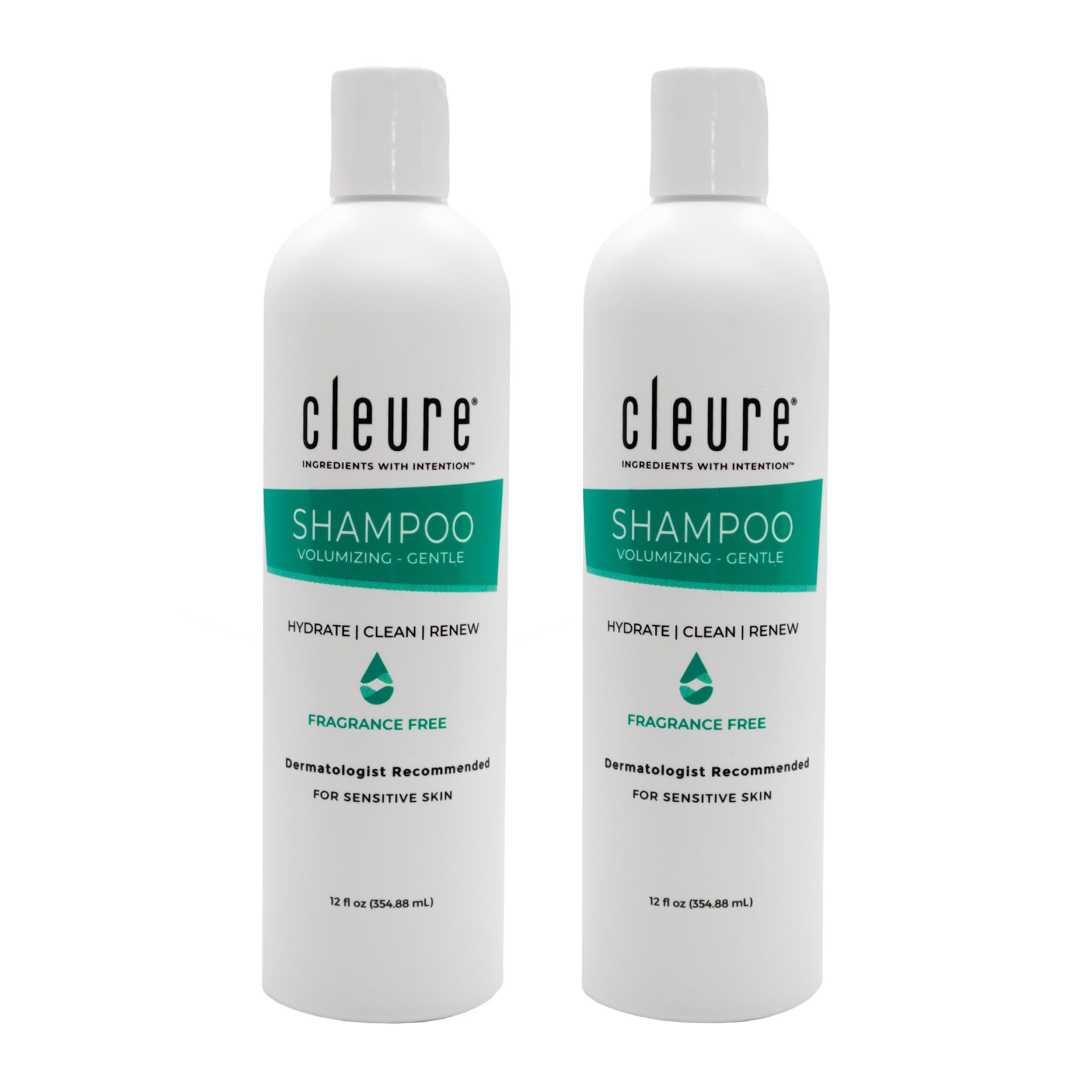 Cleure front packaging showing fragrance-free gentle volumizing benefits