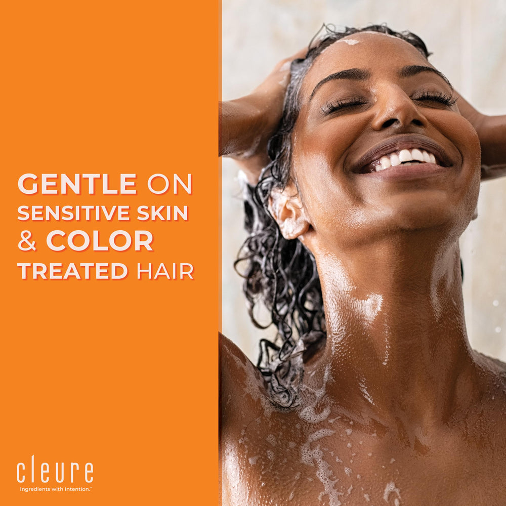 Cleure in bathroom lifestyle shot demonstrating everyday use and sensitive-skin friendliness benefit