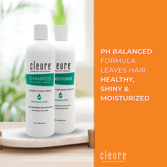 Cleure shampoo texture closeup displaying lightweight lather and moisturizing feel benefit