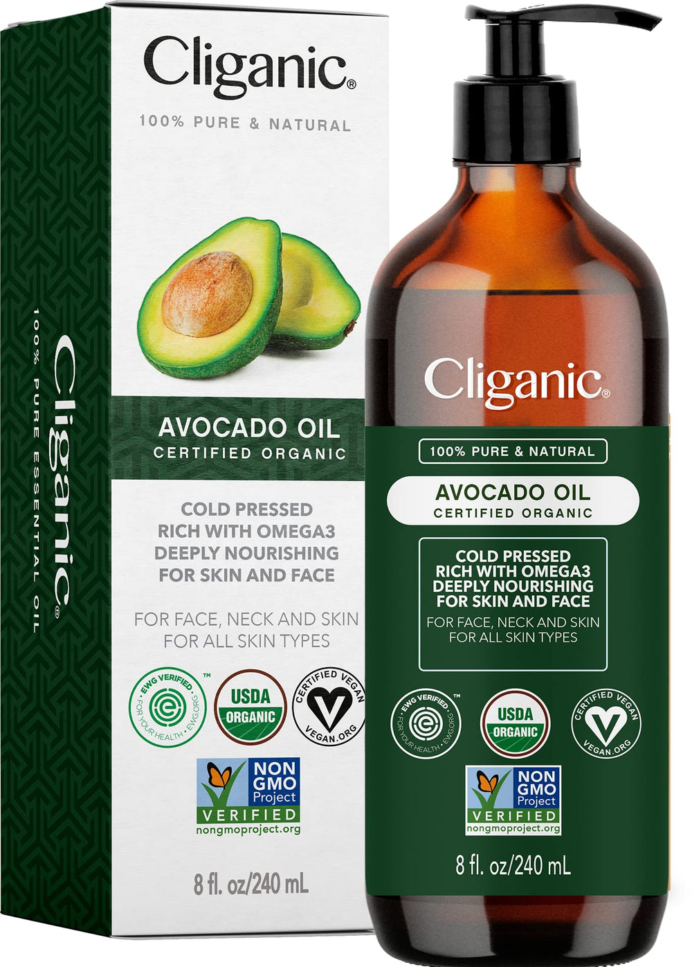 Cliganic front bottle view showing label and organic certification benefit