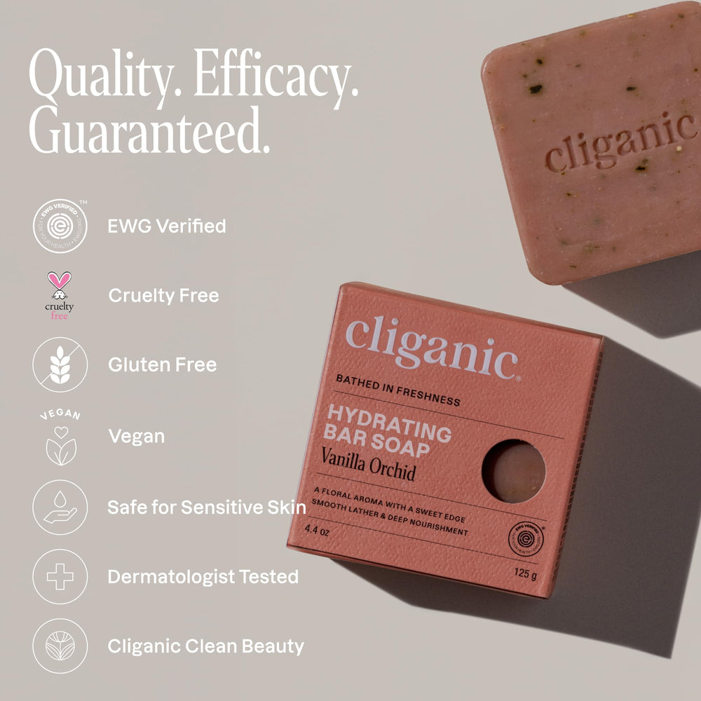 Cliganic bars styled in bathroom for a relaxing shower routine scene