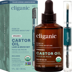 Cliganic glass bottle of castor oil showing clean packaging and purity benefit