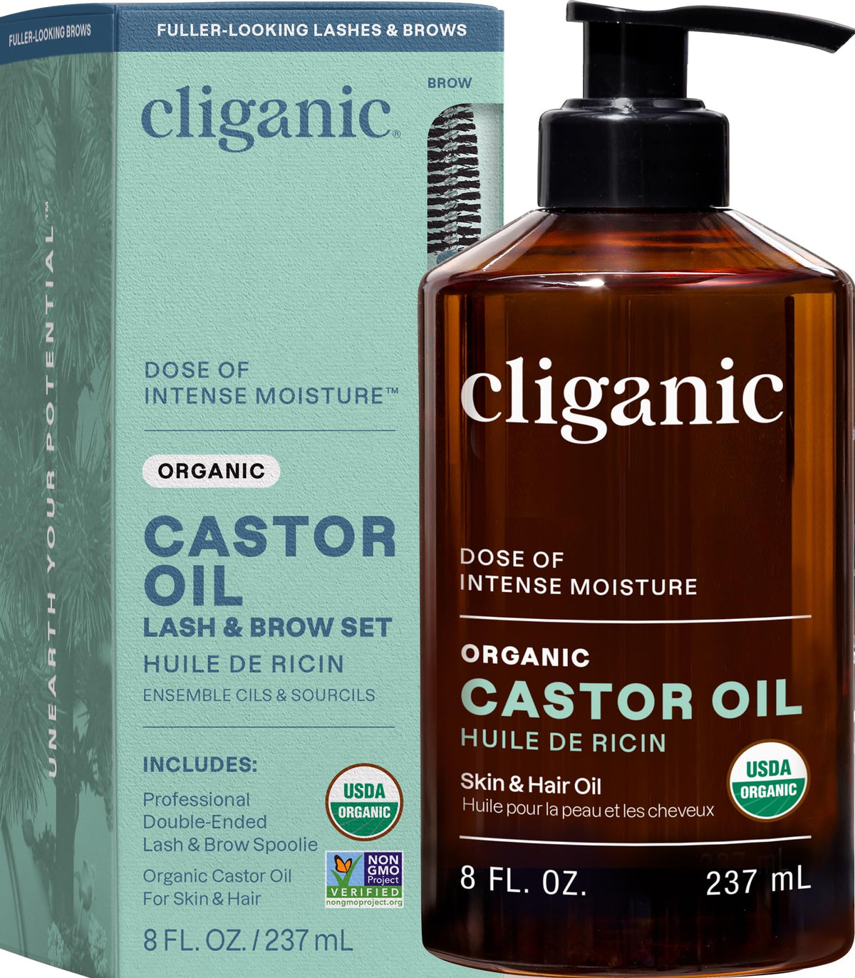 Cliganic castor oil front packaging showing organic label benefit