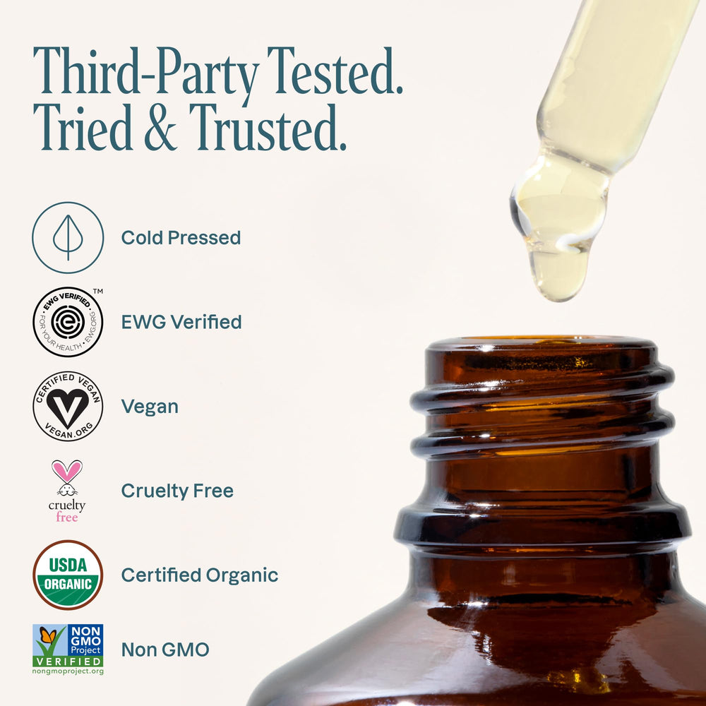 Cliganic evening primrose oil label certifications closeup displays USDA Organic and Non-GMO trust