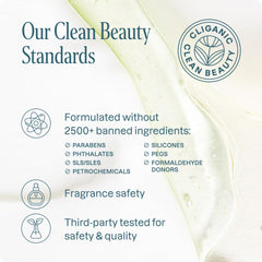Cliganic gel lather and rinse demonstration showing effective cleansing without dryness
