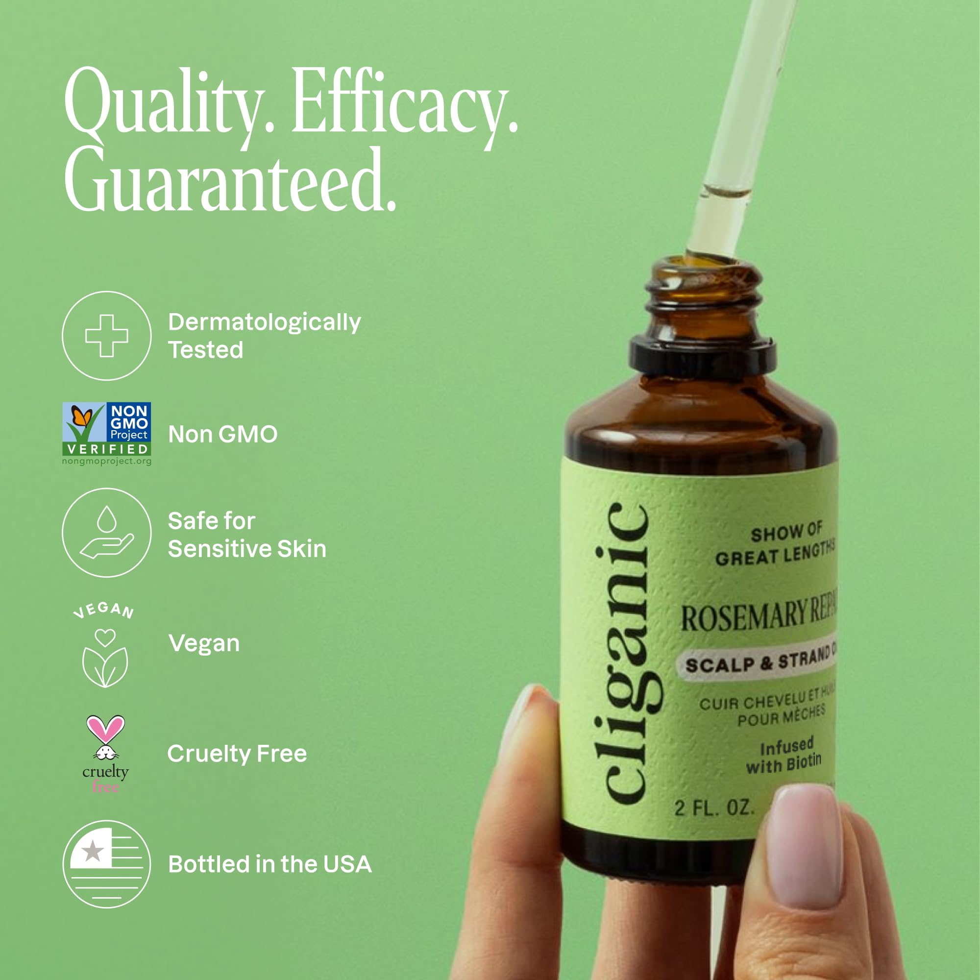 Cliganic being smoothed onto hair ends to reduce frizz and add shine benefit