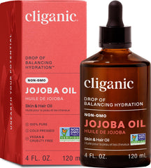 Cliganic bottle front view showing jojoba oil packaging and purity benefits
