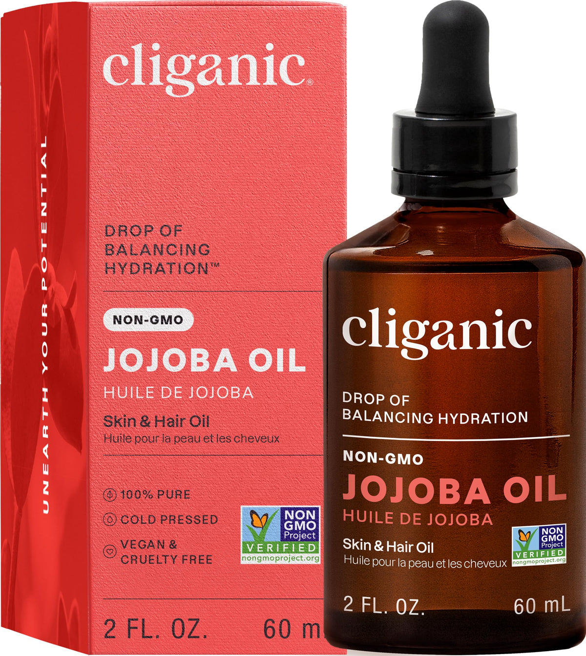 Cliganic bottle front packaging showing organic label and clean design benefit