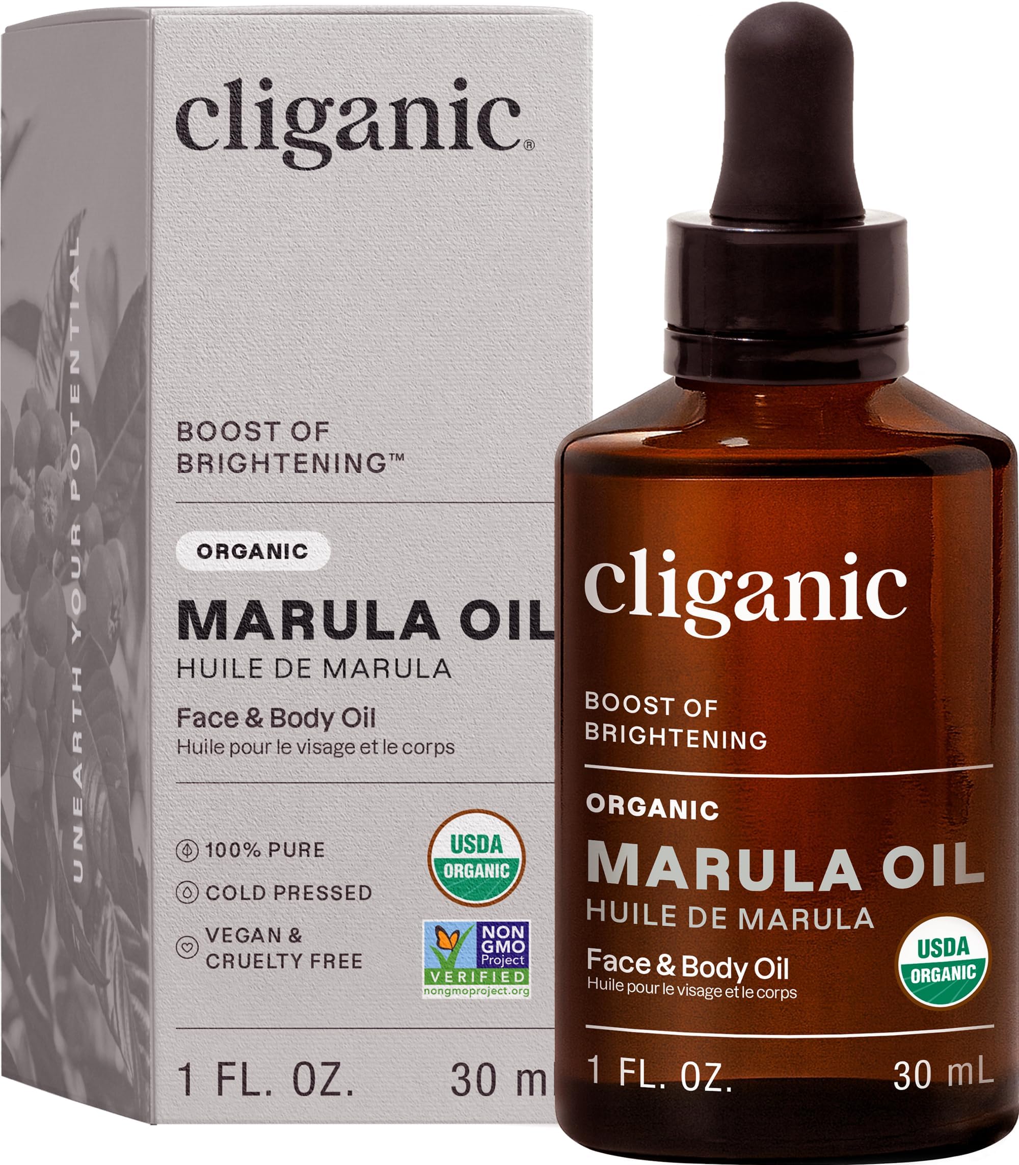 Cliganic bottle front label showing clean organic branding and benefits