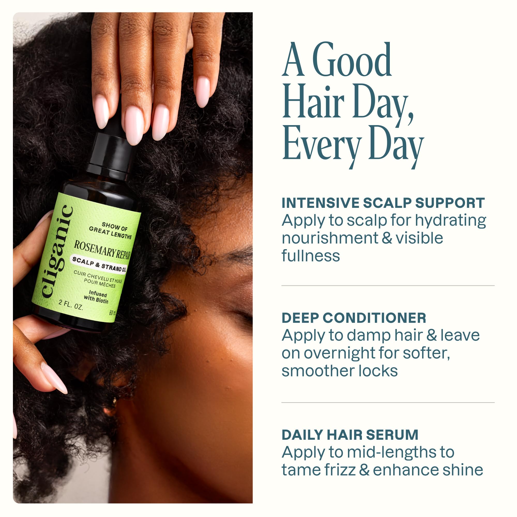 Cliganic scalp massage with fingertip application promoting soothing circulation benefit