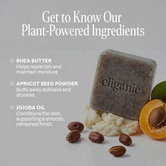 Cliganic soap texture with shea and jojoba swirls showing nourishing formula benefit: moisturizing look