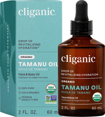 Cliganic tamanu oil front bottle showing organic label and clean packaging