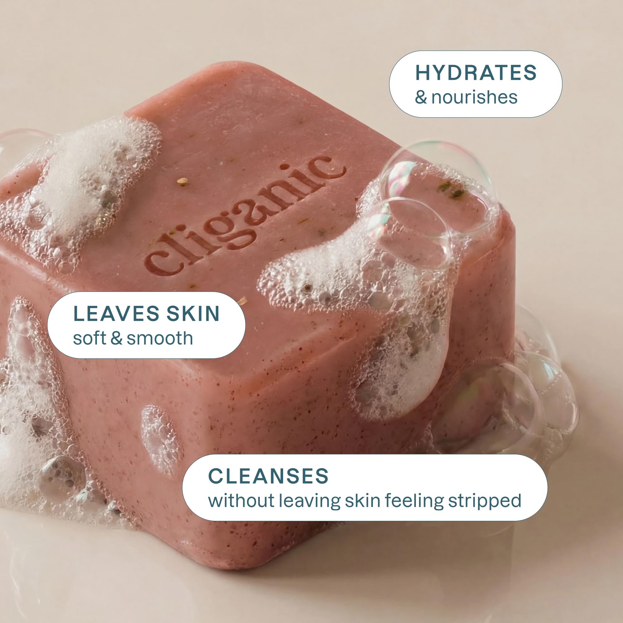 Cliganic Vetiver Jasmine bar close-up showing warm earthy tones and calm scent