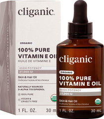 Cliganic bottle front view showing organic Vitamin E benefits