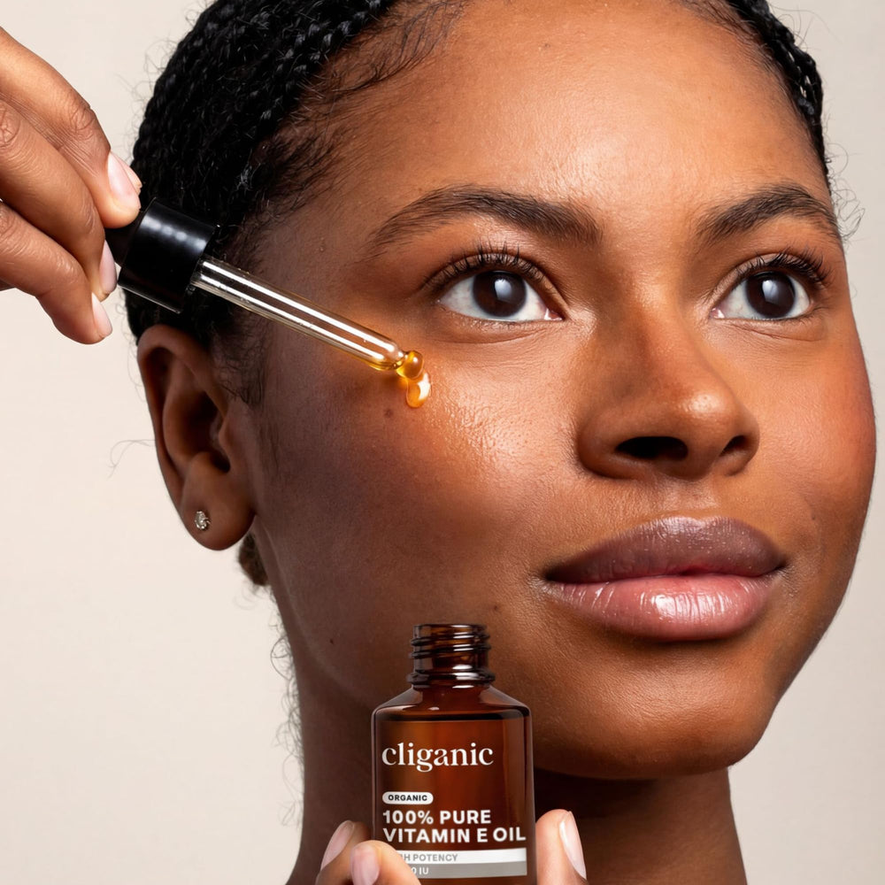 Cliganic oil applied to hair ends to reduce frizz and add shine