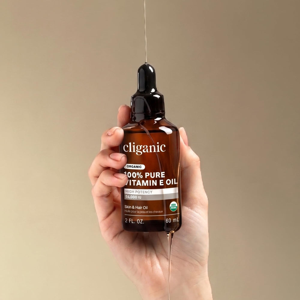 Cliganic bottle on bathroom shelf showing everyday skincare integration