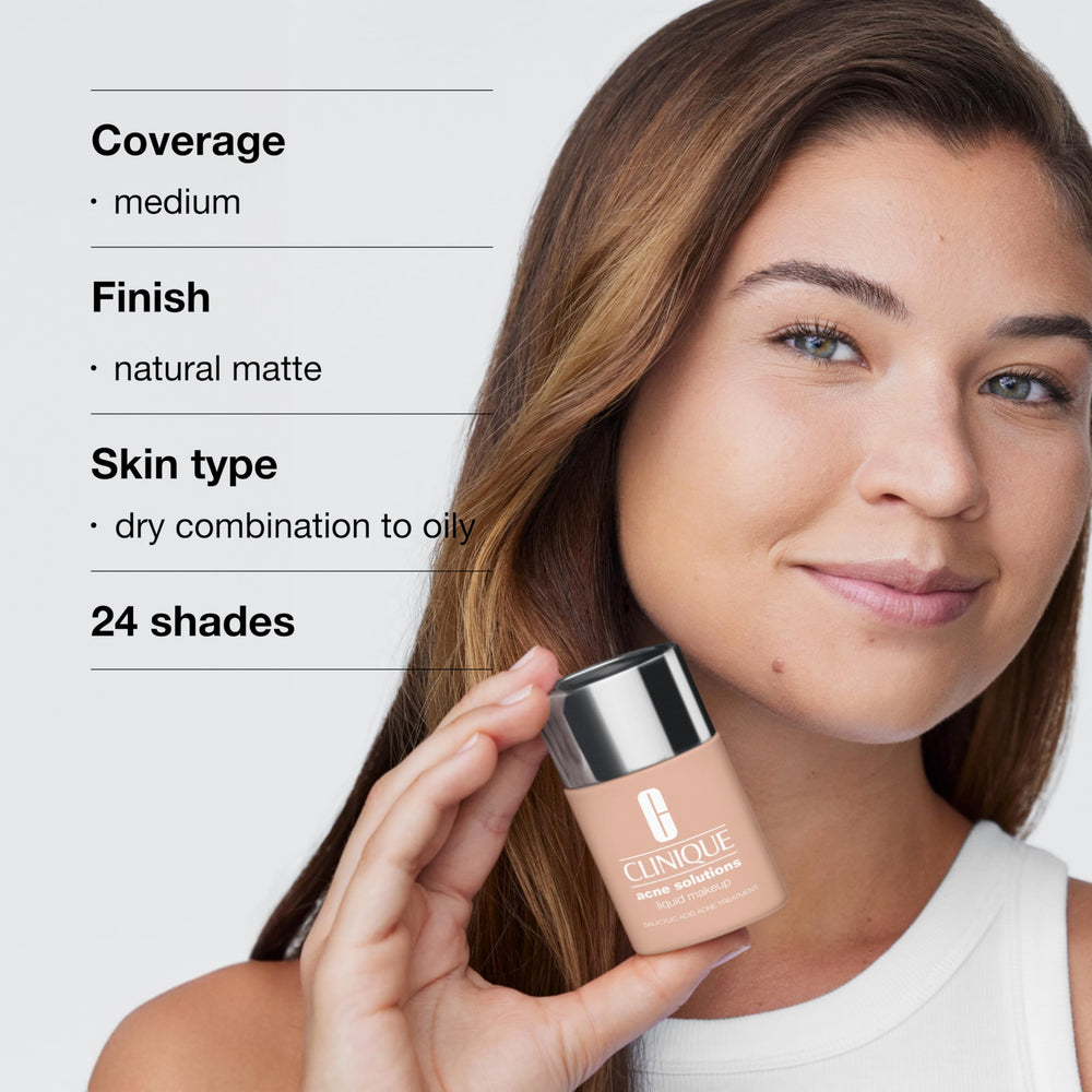 Clinique applying foundation on face to cover blemishes and reduce shine