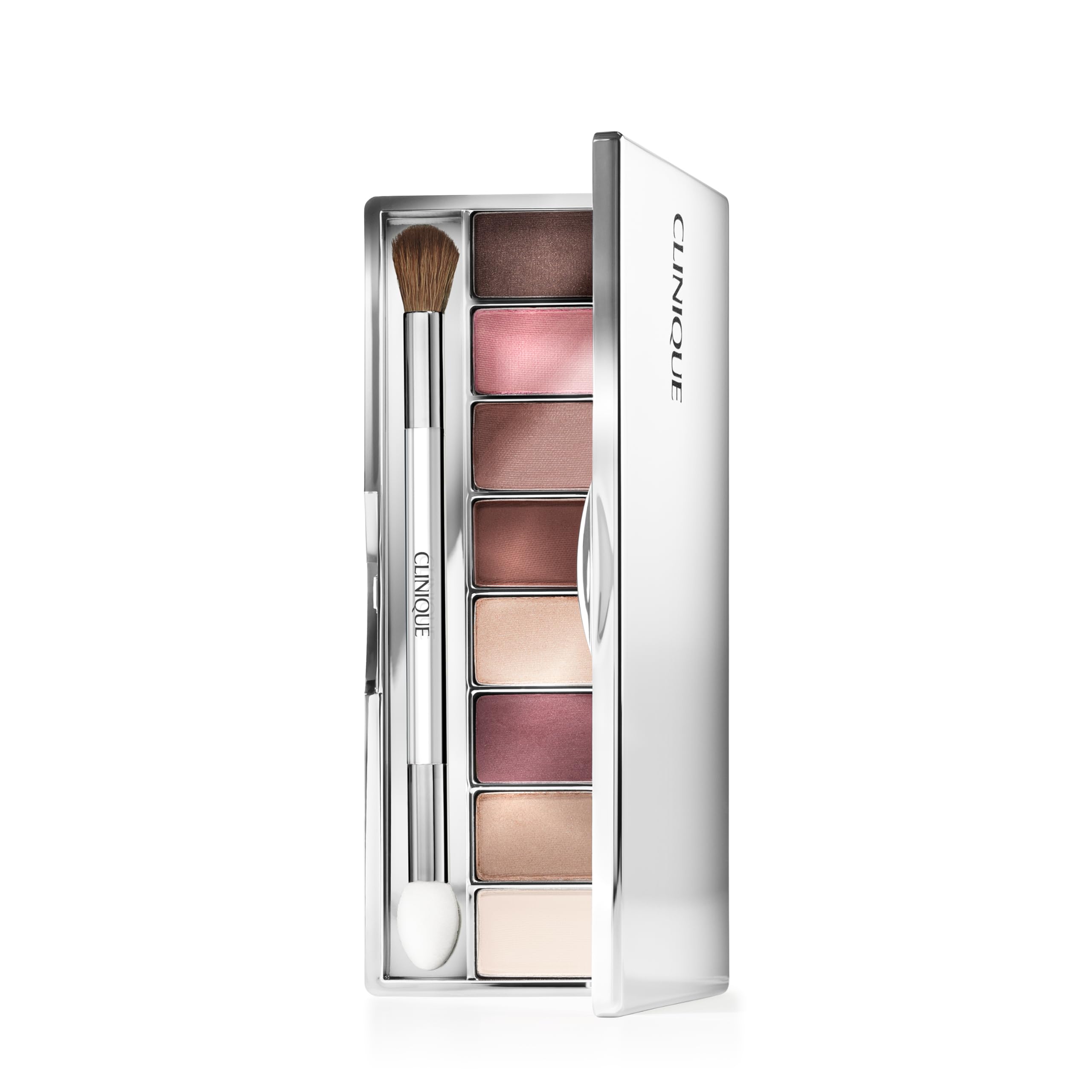 Clinique compact front showing logo and sleek packaging, ideal for travel