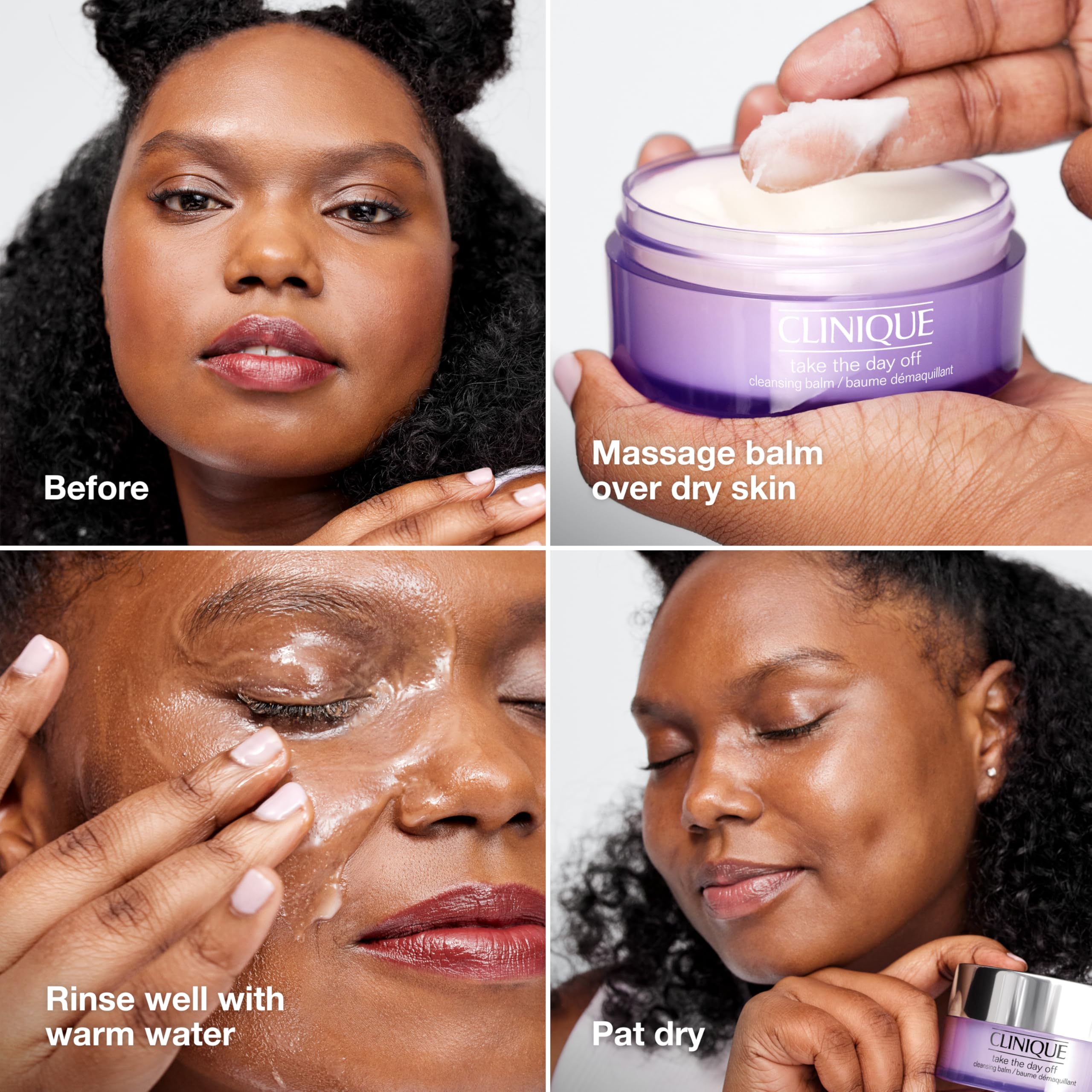 Clinique balm massaged on cheek illustrating lifting makeup without tugging
