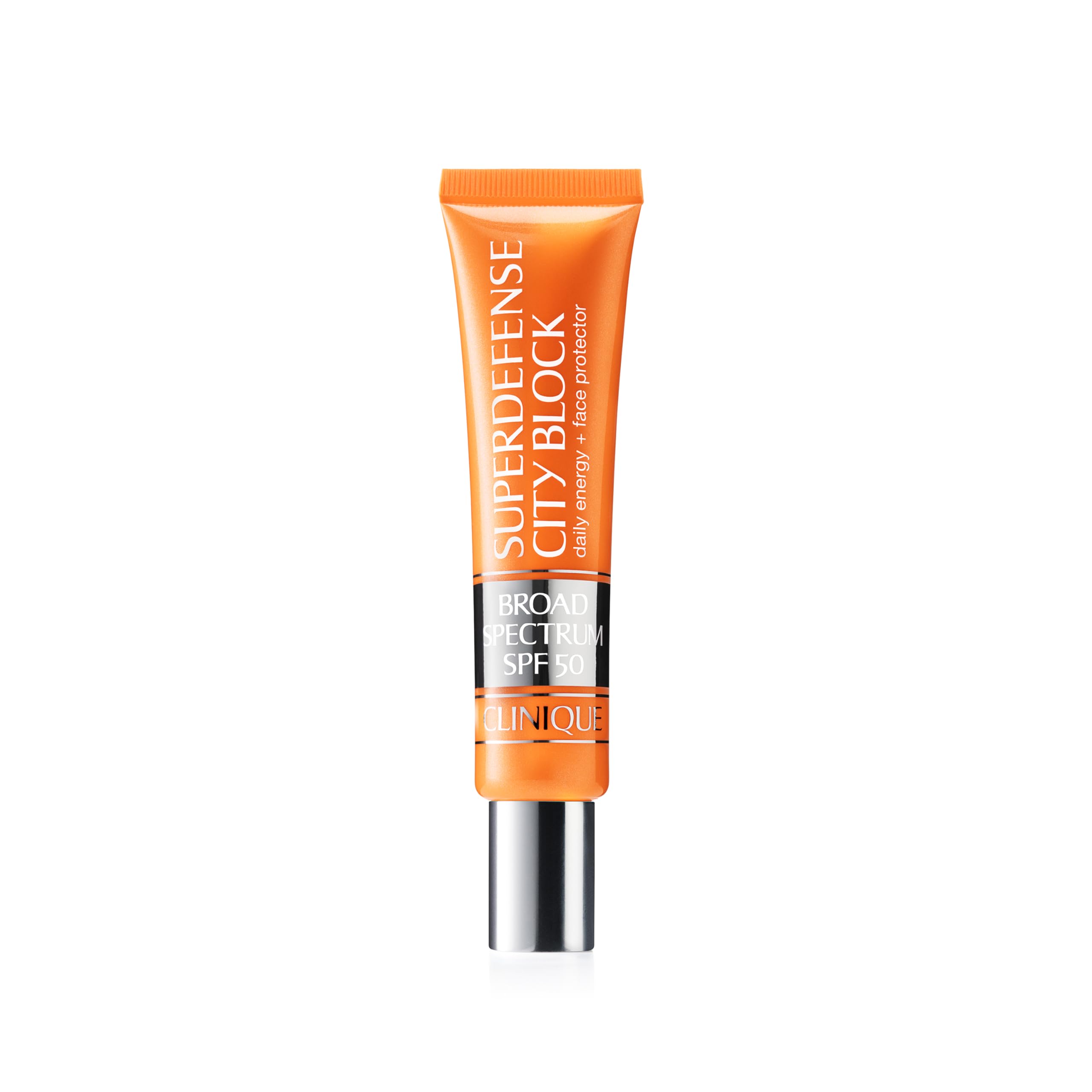 Clinique City Block front packaging showing SPF 50 and sleek tube benefit