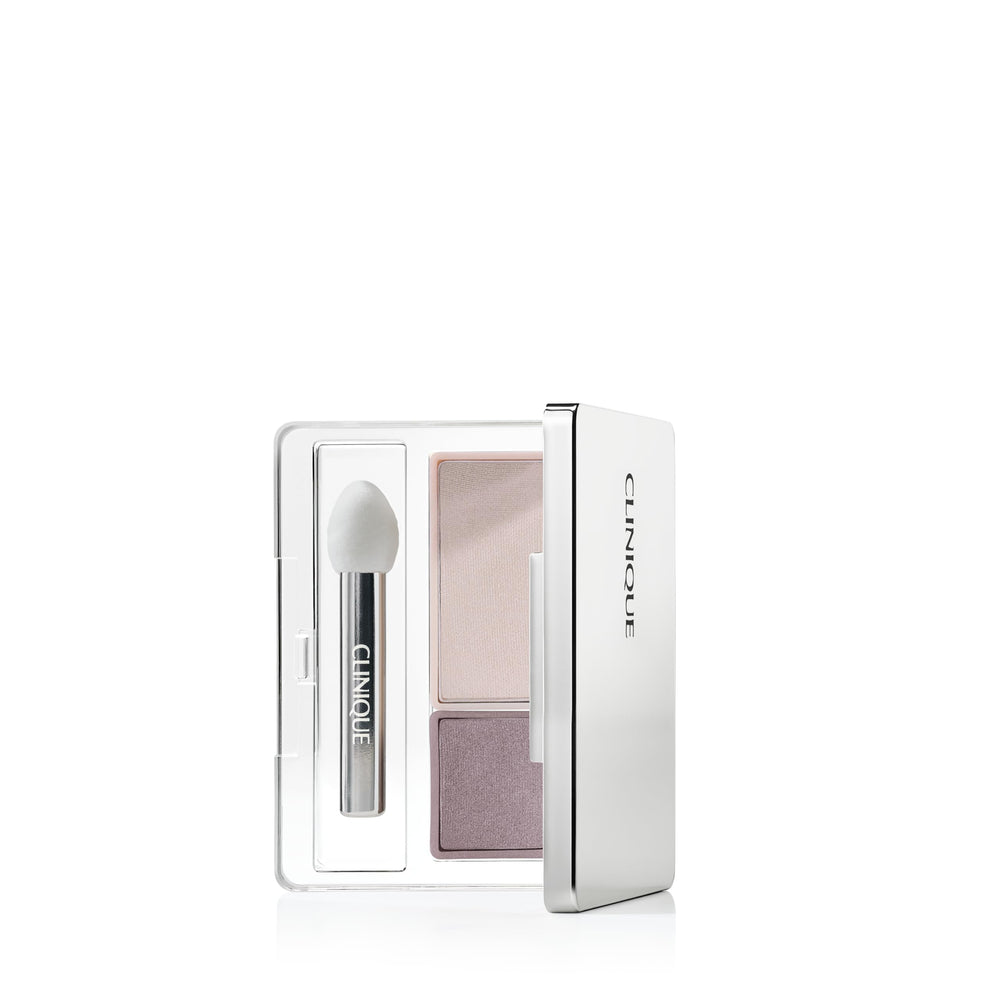 Clinique compact front view showing duo shades and mirror, convenient portability