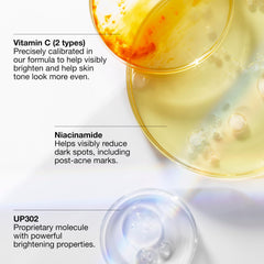 Clinique serum droplet on skin illustrating quick absorption and radiant finish