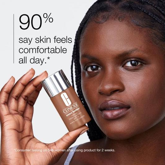 Clinique pump dispensing creamy foundation texture for smooth, blendable coverage