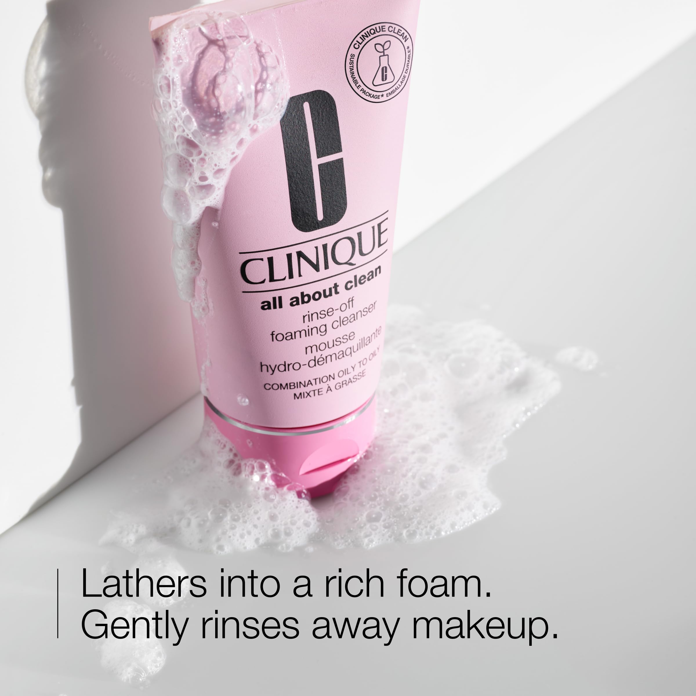Clinique close-up of foamy mousse texture demonstrating gentle cleanse