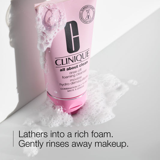 Clinique close-up of foamy mousse texture demonstrating gentle cleanse