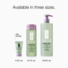 Clinique bottle staged in bathroom setting portraying daily routine convenience benefit
