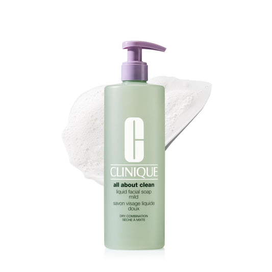 Clinique bottle front view showing clean design and gentle cleanser benefit