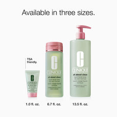 Clinique mini bottle inside travel bag showing portability and on-the-go cleansing benefit