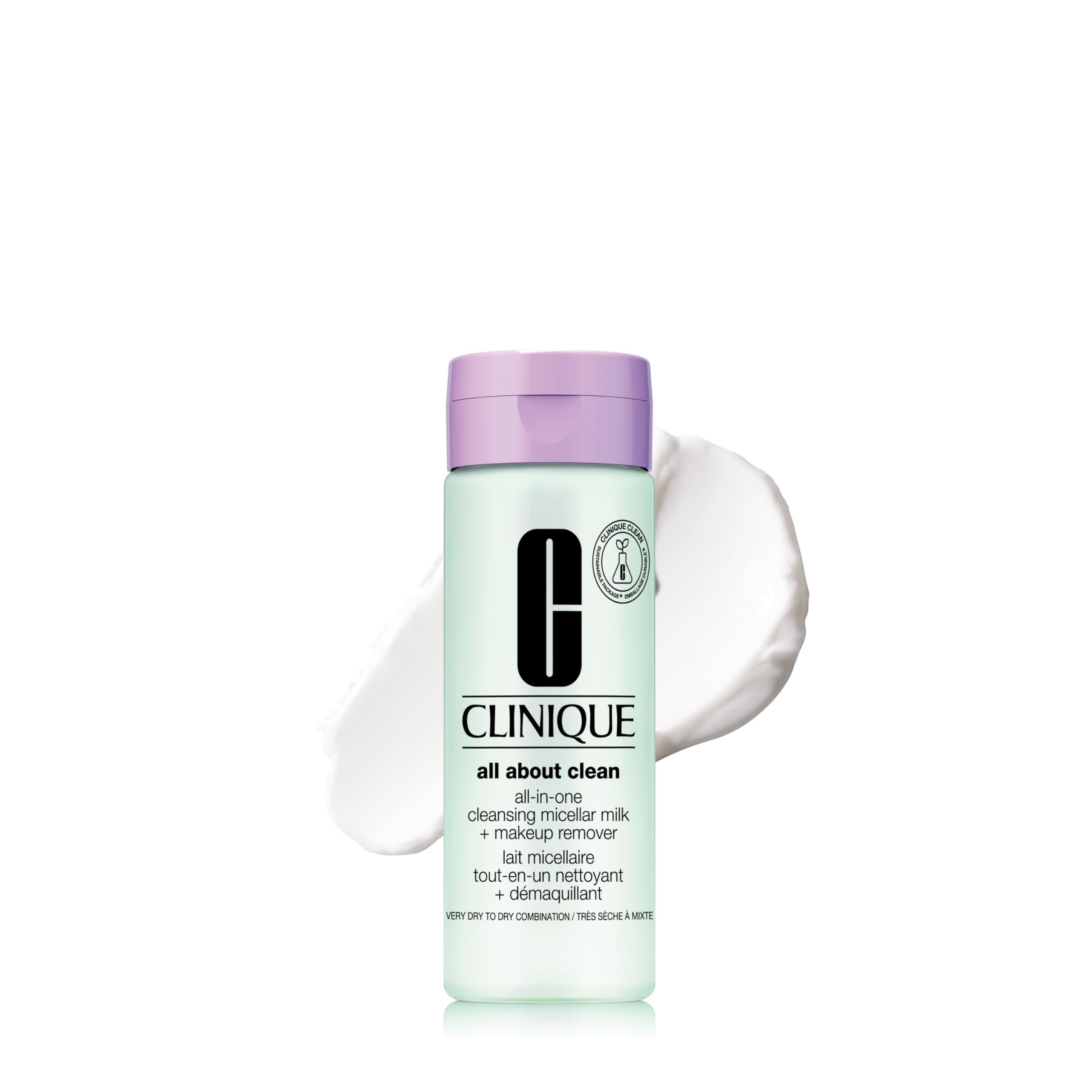 Clinique micellar milk bottle front showing label and size, gentle cleaning benefit