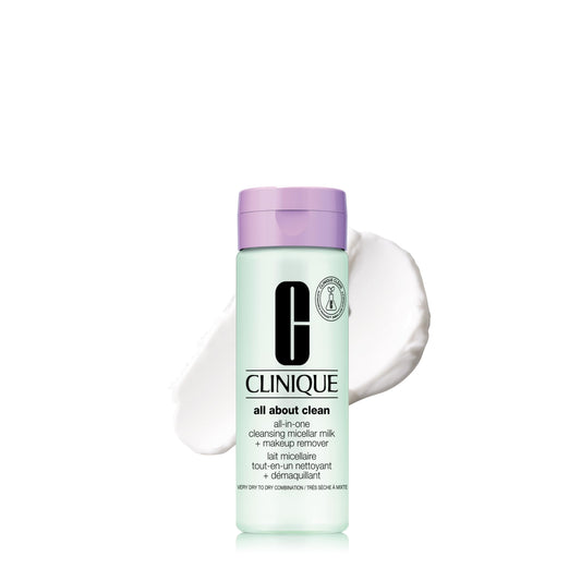 Clinique micellar milk bottle front showing label and size, gentle cleaning benefit