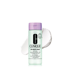 Clinique micellar milk bottle front showing label and size, gentle cleaning benefit