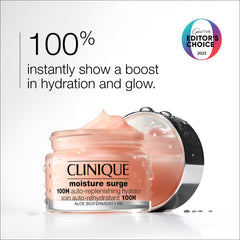 Clinique Moisture Surge 100H jar closeup showing gel-cream benefit