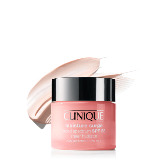Clinique Moisture Surge front jar showing compact packaging and SPF benefit