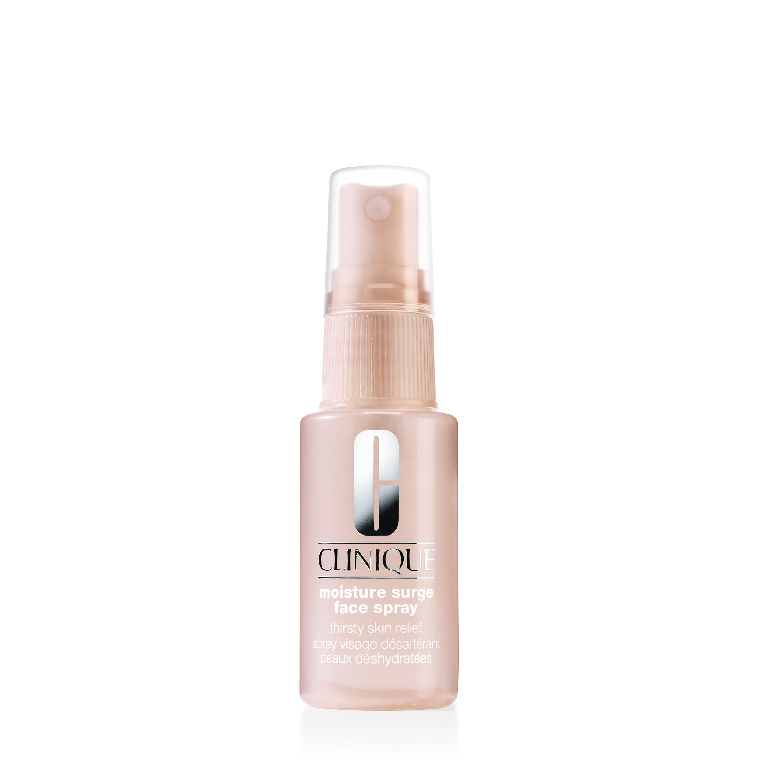 Clinique Moisture Surge front packaging showing the mini spray and branding benefit hydration