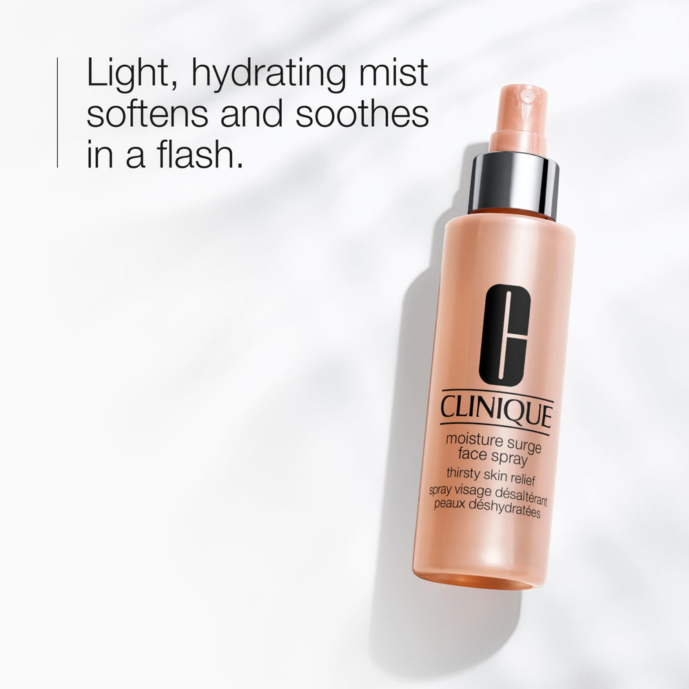 Clinique Moisture Surge close-up of mist nozzle illustrating fine even spray delivery benefit