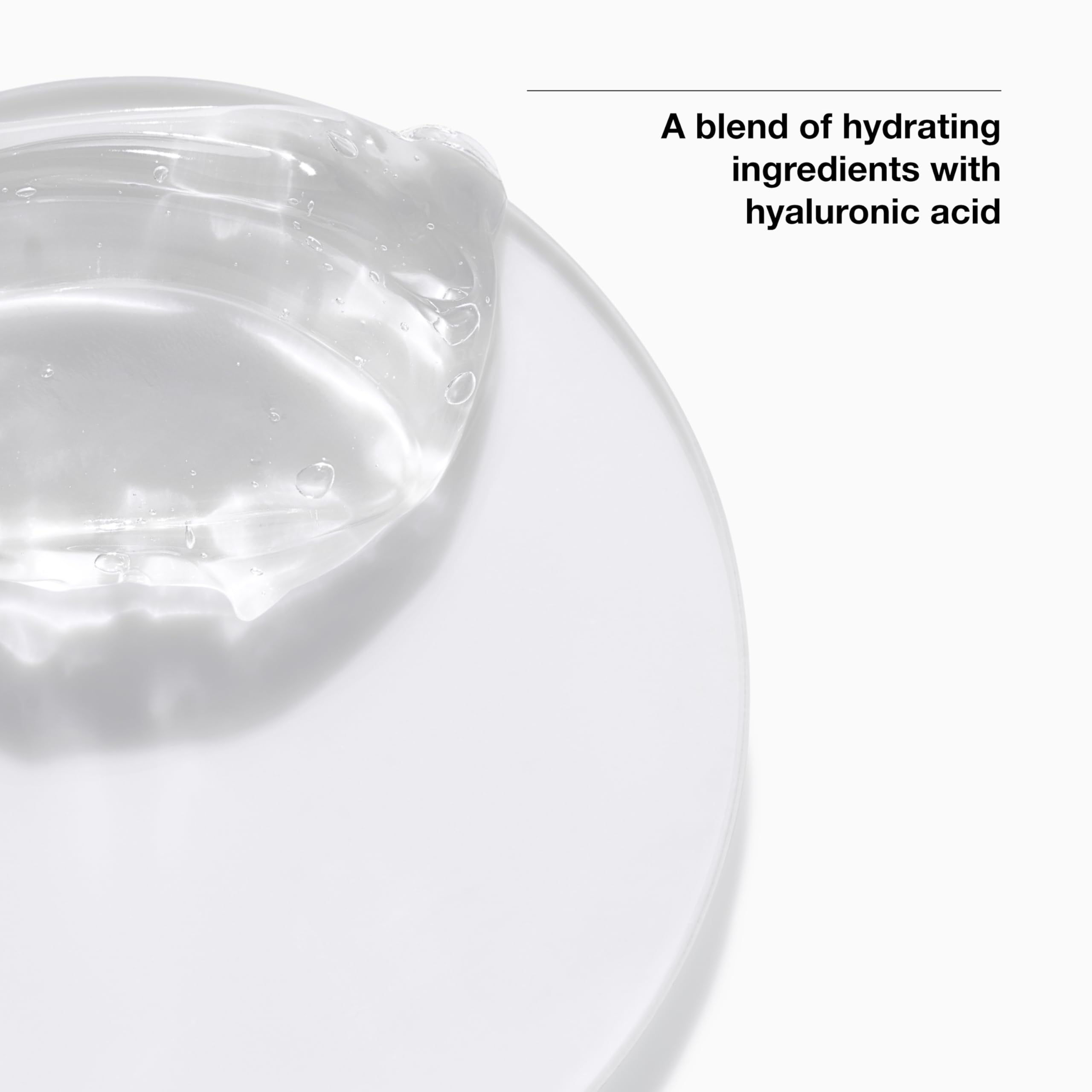 Clinique gel-serum texture close-up on fingertip, demonstrates lightweight hydrating feel