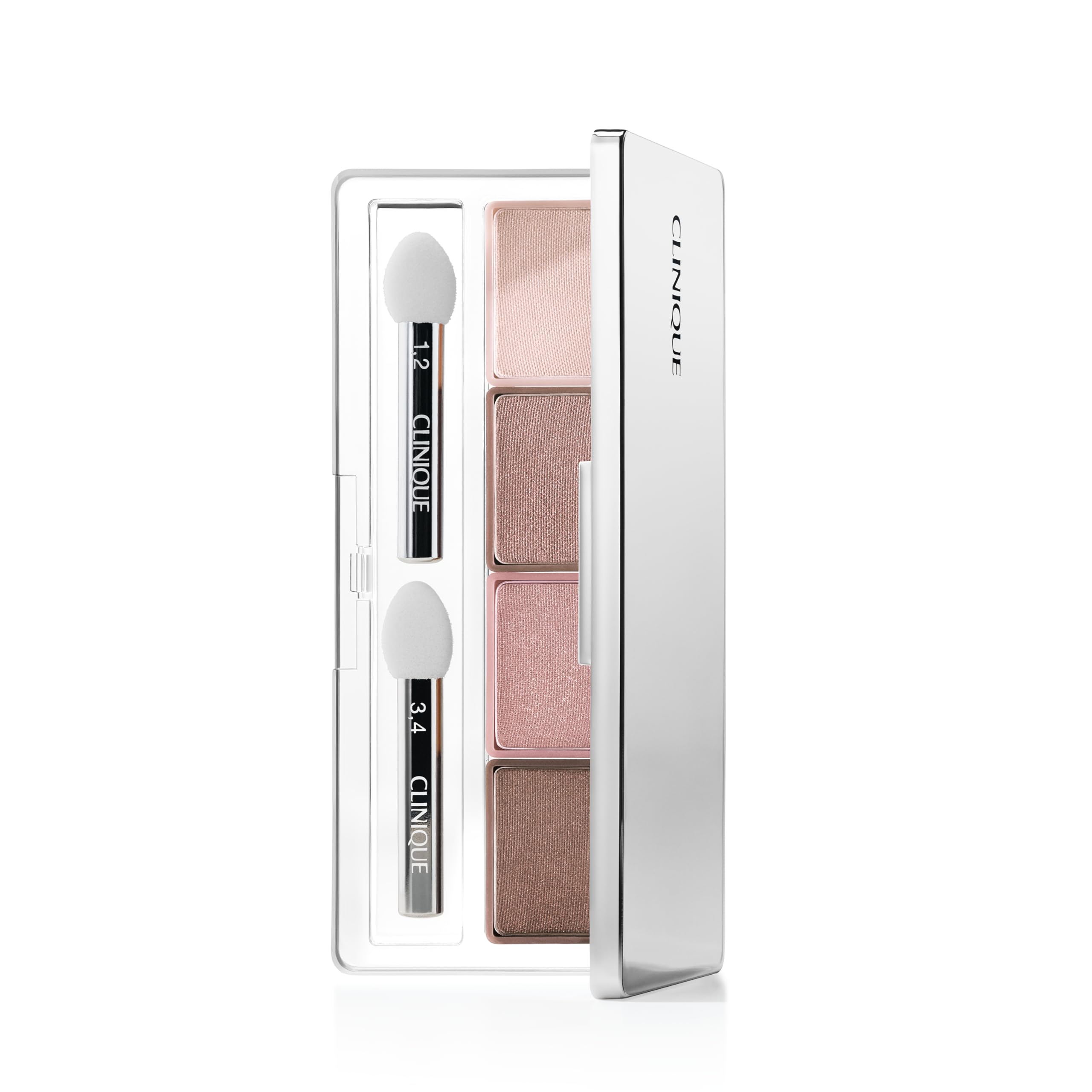 Clinique front compact showing four shades and compact benefit of portability