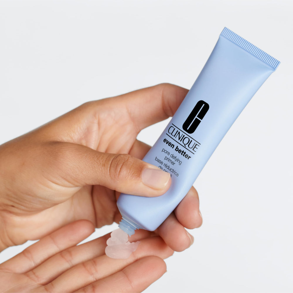 Clinique primer before and after skin swipe showing pore blurring effect
