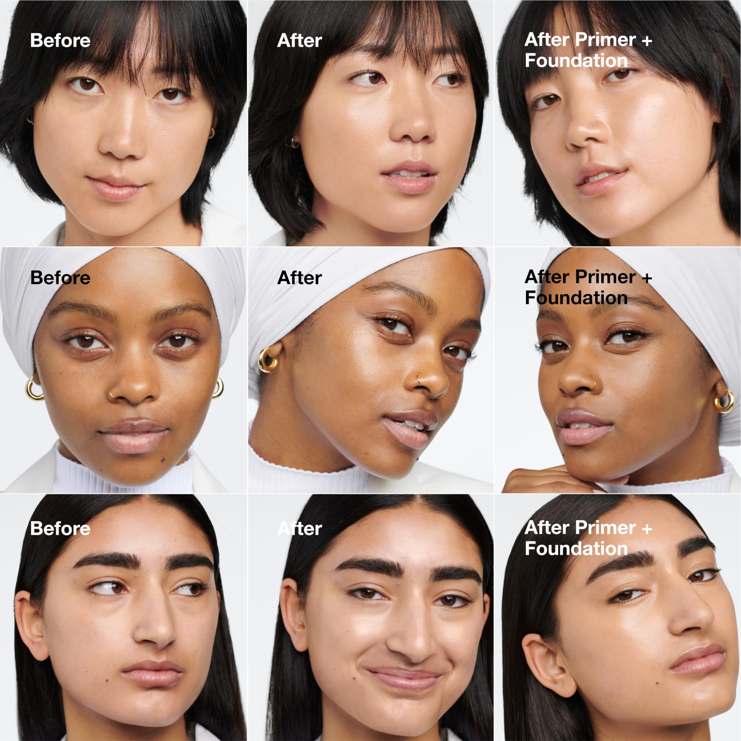 Model applying Clinique primer to cheek demonstrating smooth base and radiant finish benefit
