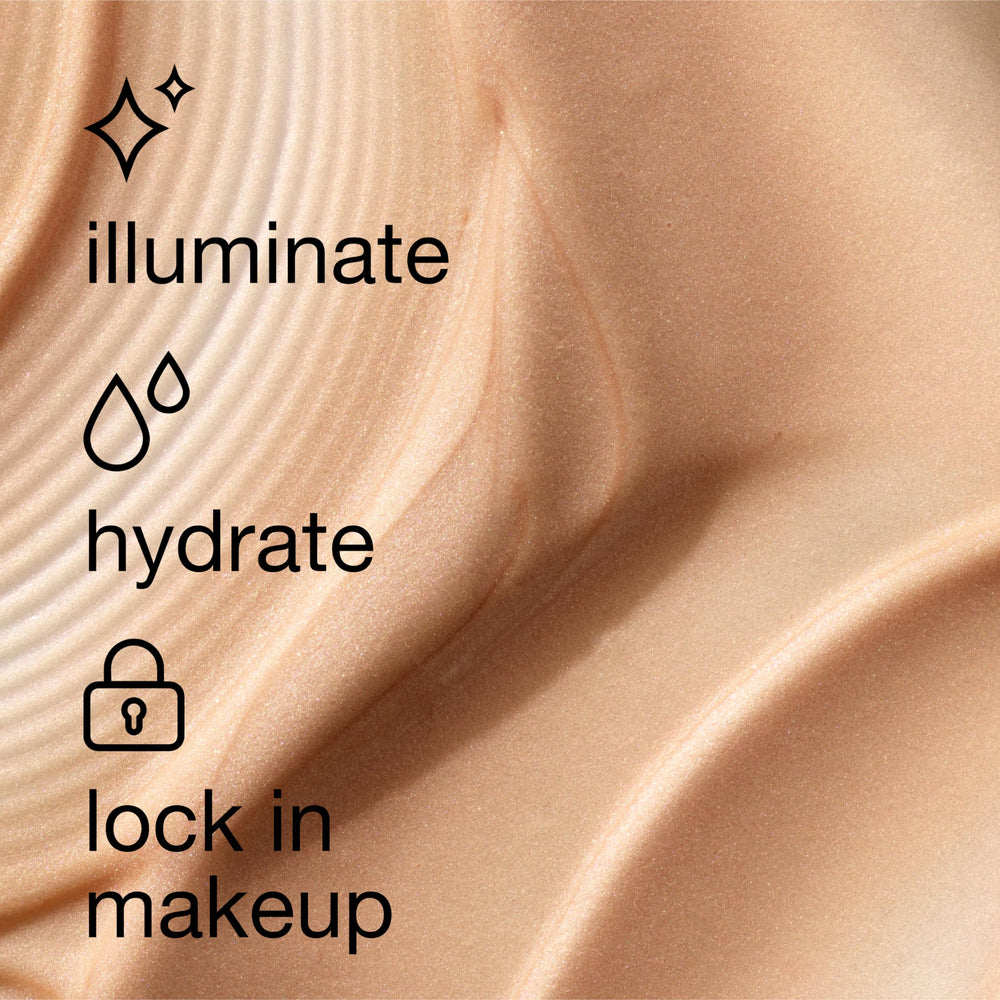 Clinique primer on vanity alongside skincare showing daily routine glow-enhancing benefit