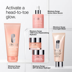 Clinique Moisture Surge next to a 2.5 fl oz scale for size clarity