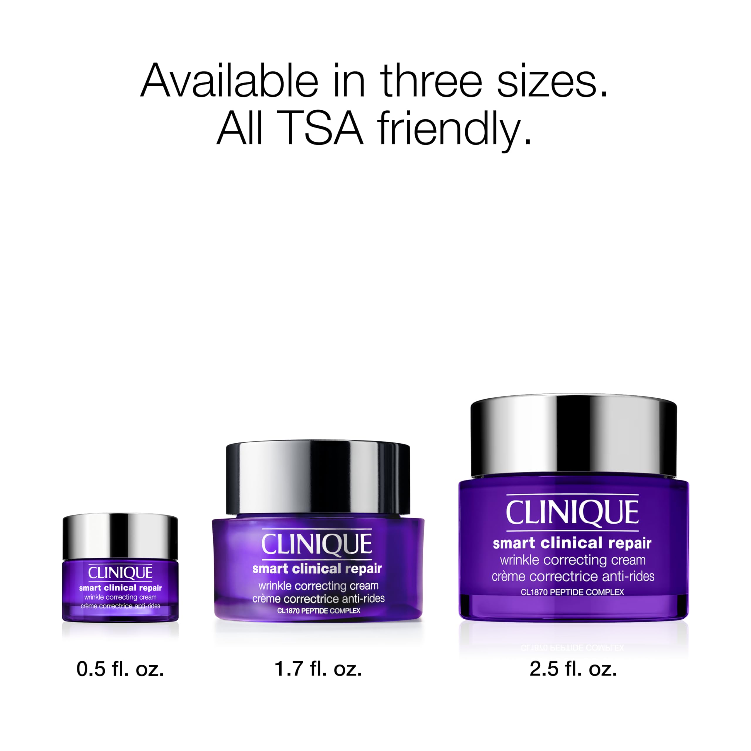 Clinique size comparison next to fingers to show compact 1.7 fl oz portability