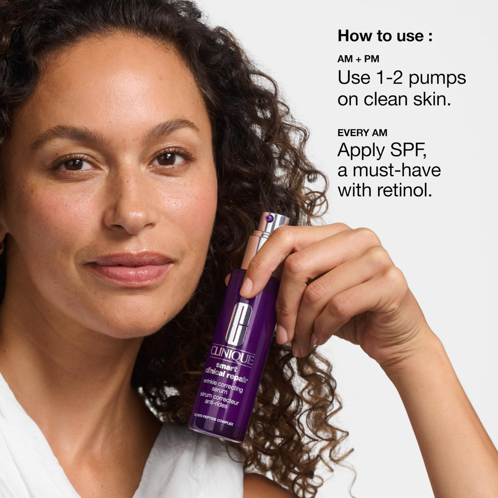 Clinique before and after visual scale indicating improved lines and texture over time