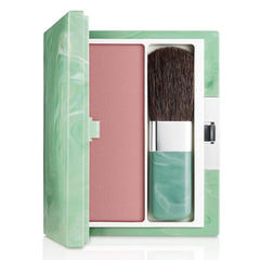 Clinique soft-pressed powder blusher compact showing New Clover shade and packaging benefit: portable color
