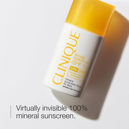 Clinique close-up texture of fluid sunscreen, lightweight smooth finish benefit